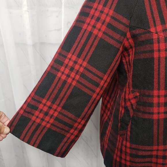 Larry Levine Red Black Plaid Classic Retro Goth Punk Short Blazer Preppy 6 - Picture 3 of 12